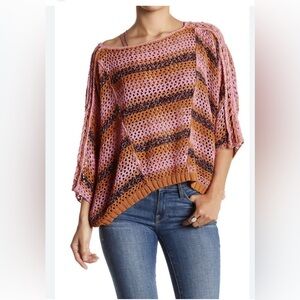 FREE people knetted poncho sweater with sleeves NWT multicolor oversize Sz M